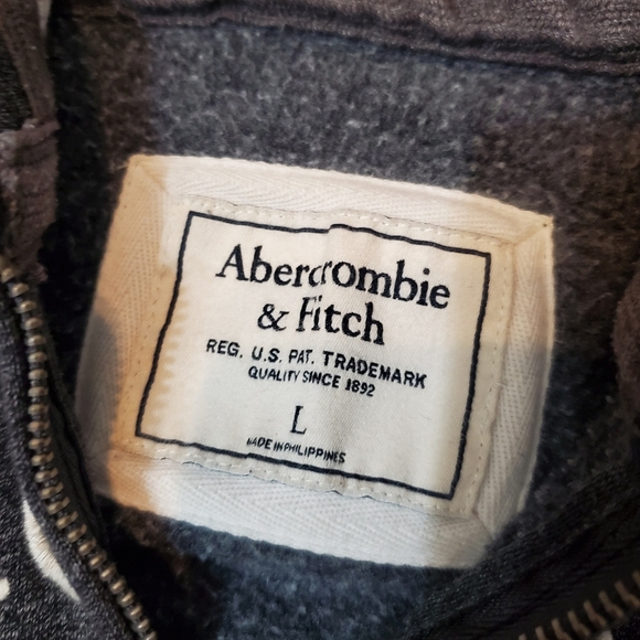 Abercrombie & Fitch zip hoodie. Heathered grey, white. Embroidery. Size L. - Picture 4 of 10
